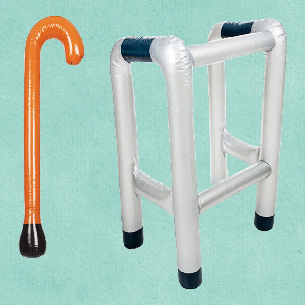 

2pcs Inflatable Zimmer Frame and Walking Stick Blow Up Novelty Dress Up Prop Accessory