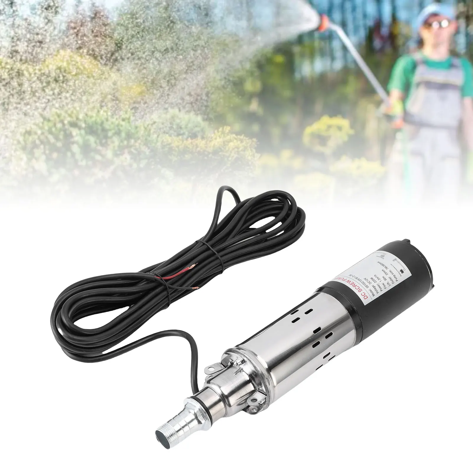 12V Solar Deep Well Pump 30m Lift NPT 3/4in 1in Output Stainless Steel Submersible Water Pump with 7m Power Cable