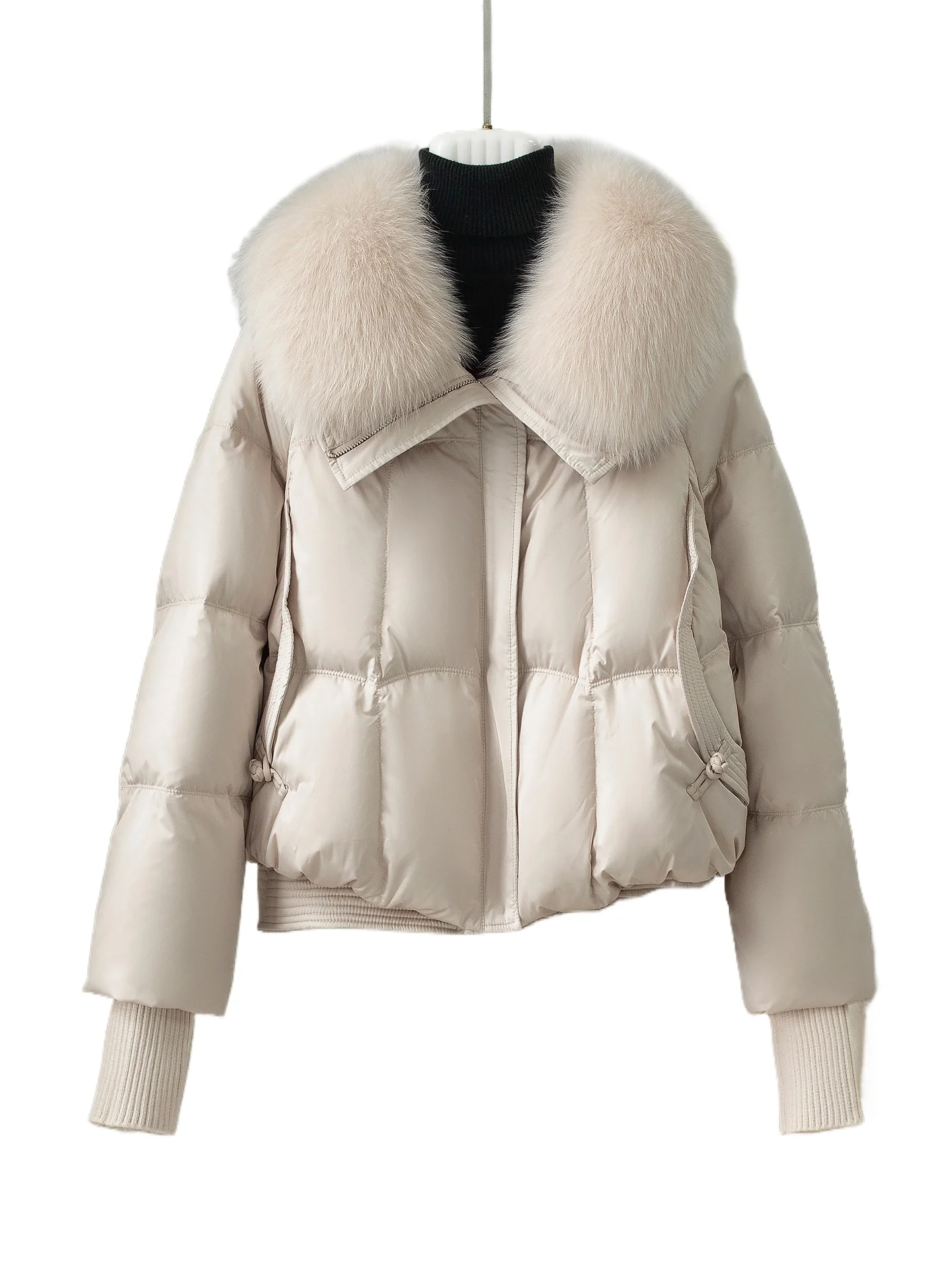 

Женская короткая куртка из гусиного пуха с отделкой из меха лисы, новинка зимы 2025 года, модный зарубежный стиль, Хайнин