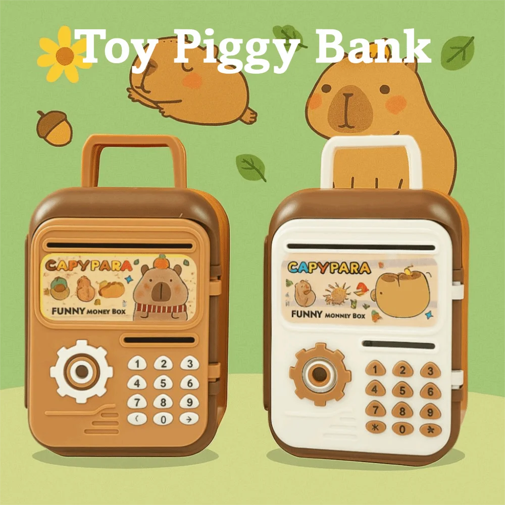 ミニ子供用貯金箱 カピバラ漫画風マネーバンク ATM キュートなデザイン ハンドル付き コイン収納ボックス 節約練習用