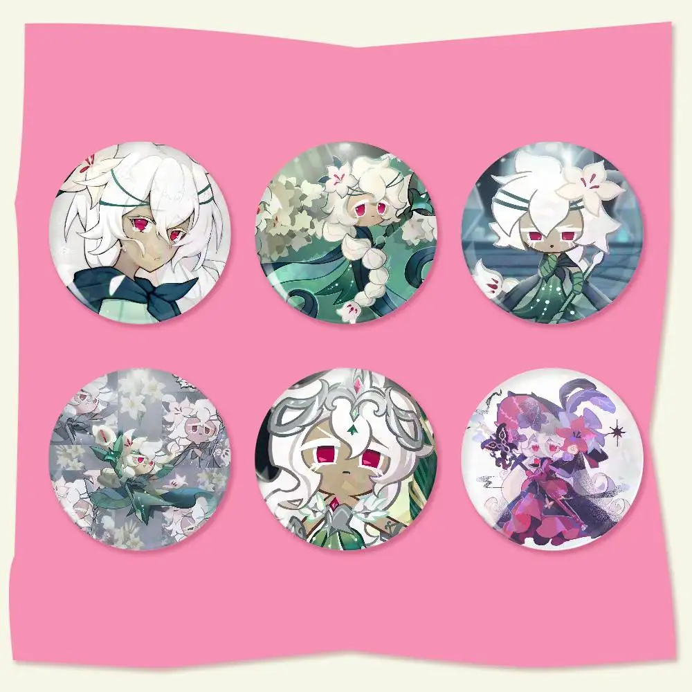 White C-Cookie Run Kingdom Round Snap-in Brooches Rock Band Lapel Pins  Badges Fan Collection Accessories Jewelry Handmade Gifts