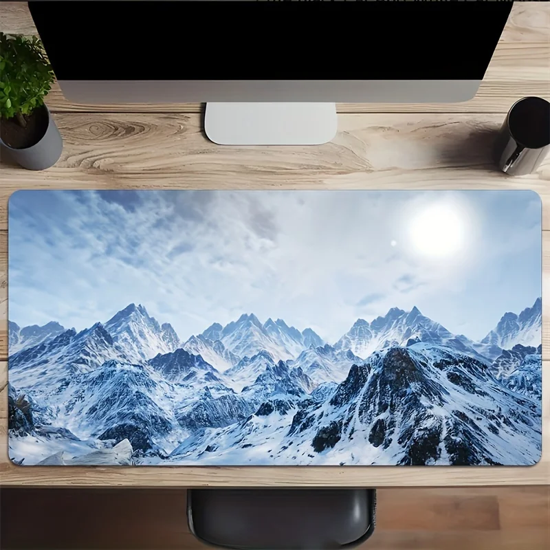 Large Gaming Mouse Pad with Snow Mountain Landscape Design,non-slip Rubber Base, Stitched Edges, Suitable for Office and Esports