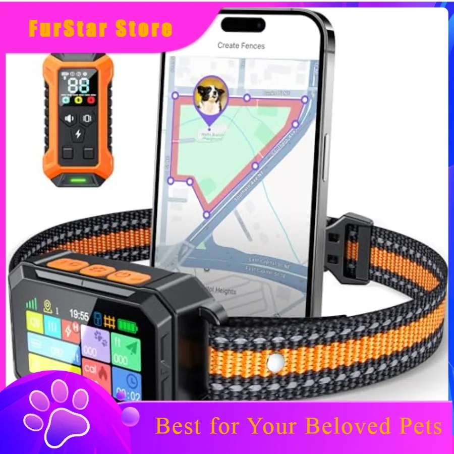 FurStarGPS Wireless Dog Fence Training Collar For Outdoors: Waterproof LCD Black 82ft7000ft Range 3 Training Modes Remote + Free