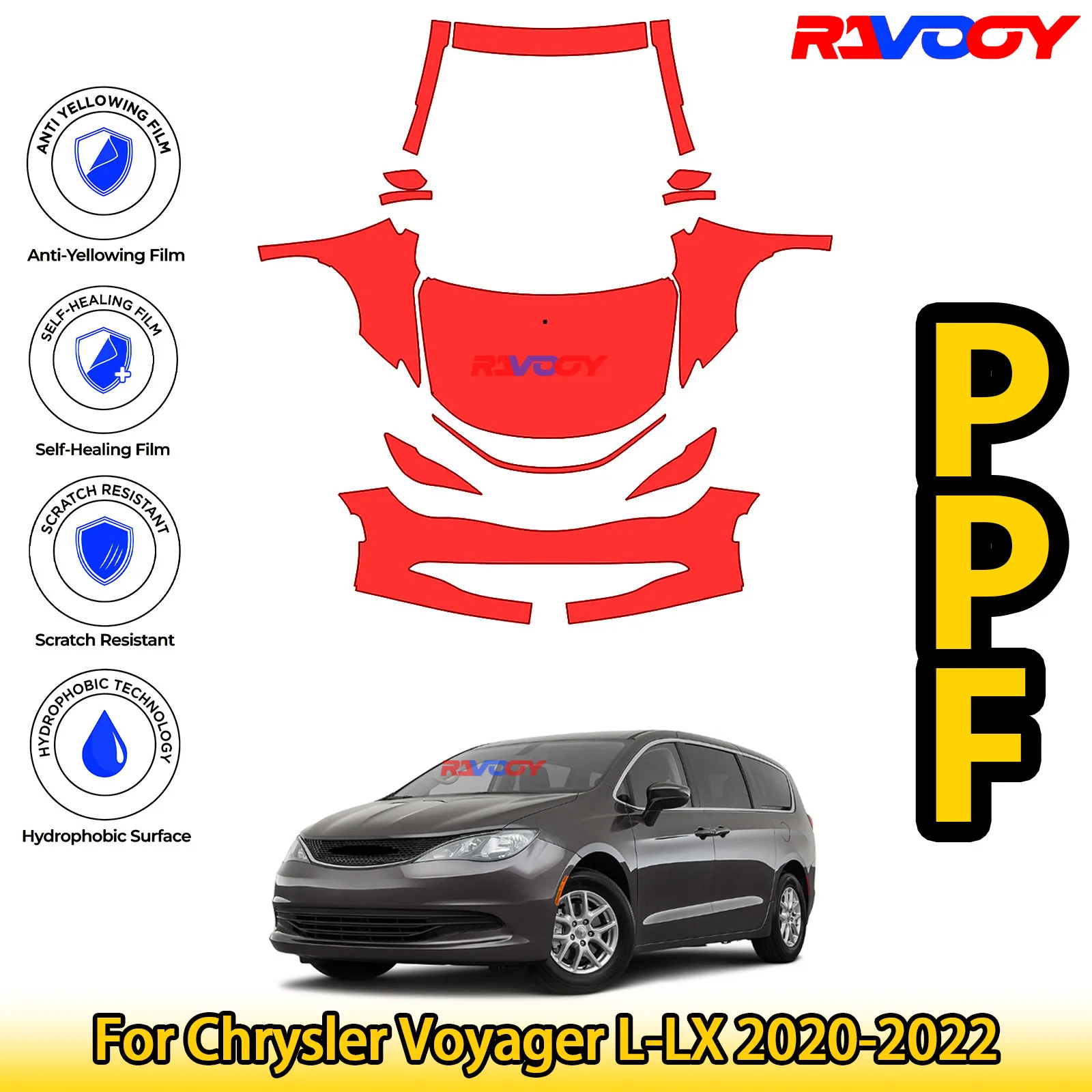

For Chrysler Voyager L-LX 2020-2022 Glossy Matte Black Precut front PPF Kit Paint Protection Film