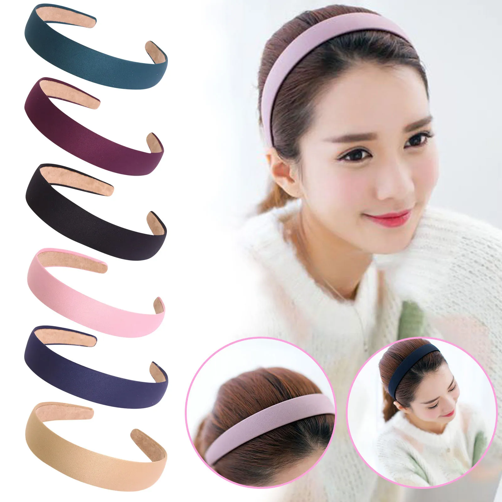 Satin Covered Headband Plain Hair Band Non-slip Ribbon Hairband for Women Girls DIY Hair Accessories Band Tiara