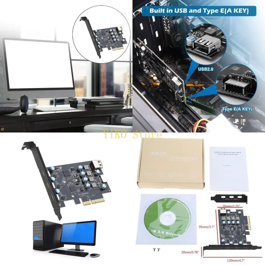 

K32C Плата расширения PCI-E — USB 3.2, 3.2 gen2 20 Гбит/с (3X Type-C, 1x USB-A, 1x USB Type-E A-Key), Карта PCI-Express