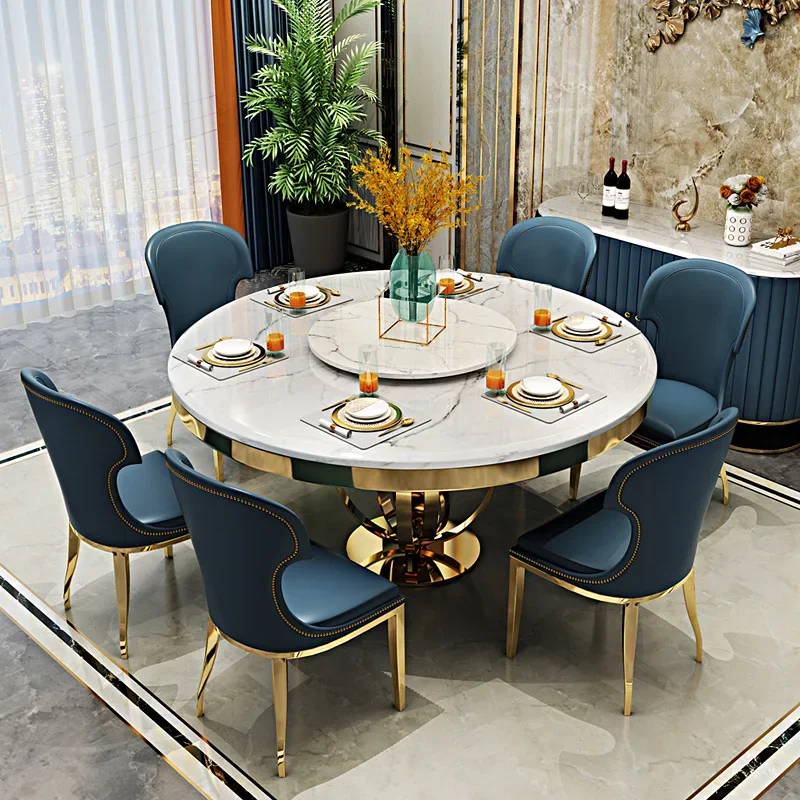 Modern Home Furniture Ceramic Dinner Dinning Room Table Sets 6 Seater Stainless Steel Marble Luxury Dining Table And Chairs