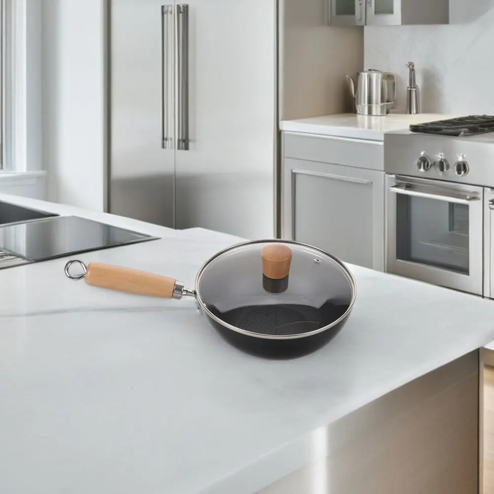 

Cast Iron Wok with Lid Small Skillet Uncoated Nonstick Stir Fry Pan Compact Japanese Design for Gas Electric Induction
