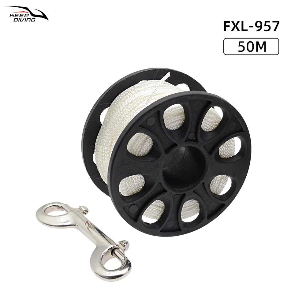 1 قطعة 30 متر/50 متر الغوص عززت النايلون بكرة إصبع بكرة مع الفولاذ المقاوم للصدأ مزدوجة نهاية هوك SMB غواص أدناه المعدات