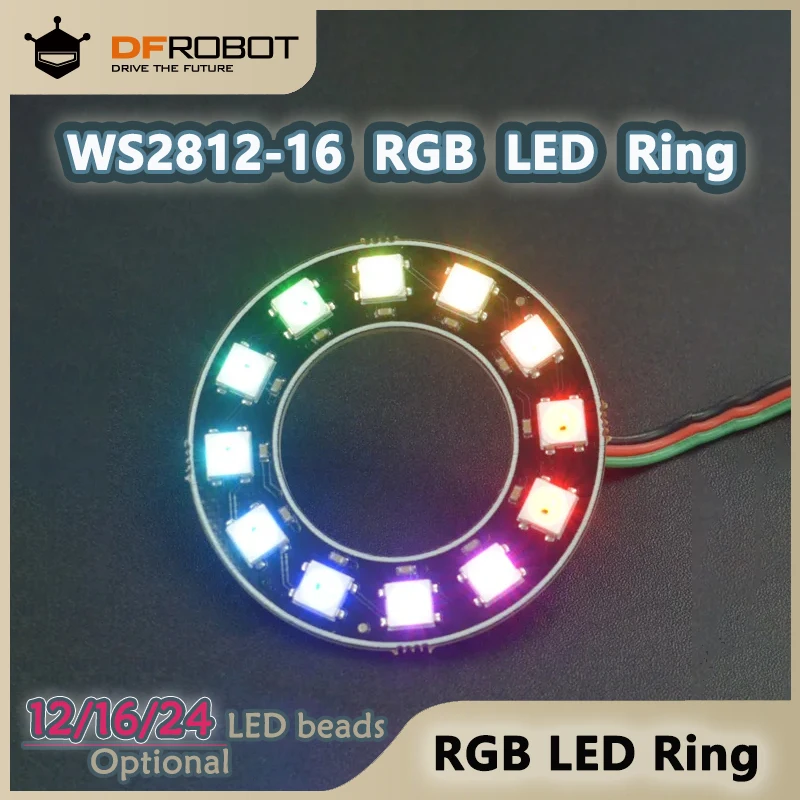 

Светодиодное кольцо DFRobot WS2812-12/16/24, полноцветное RGB, 12/16/24 светодиодных элементов, опционально