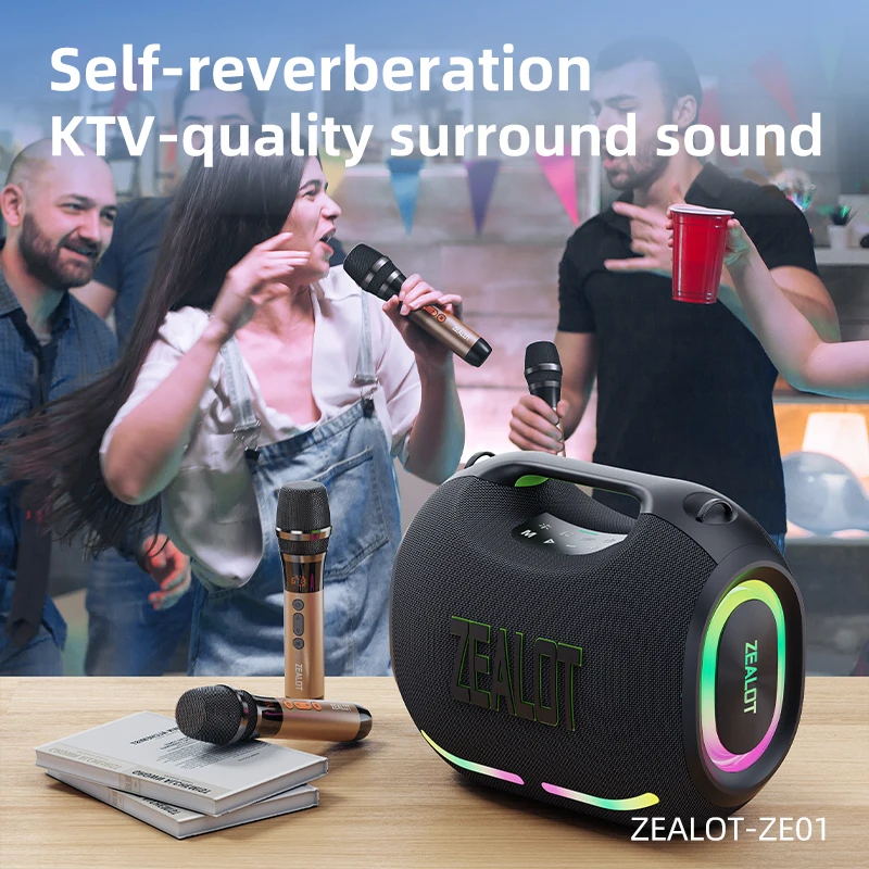zealot_ZE01M Bluetooth Speaker with Wireless Microphone, Portable Loud Party Bluetooth Speaker Full Range Drivers/Deep Bass