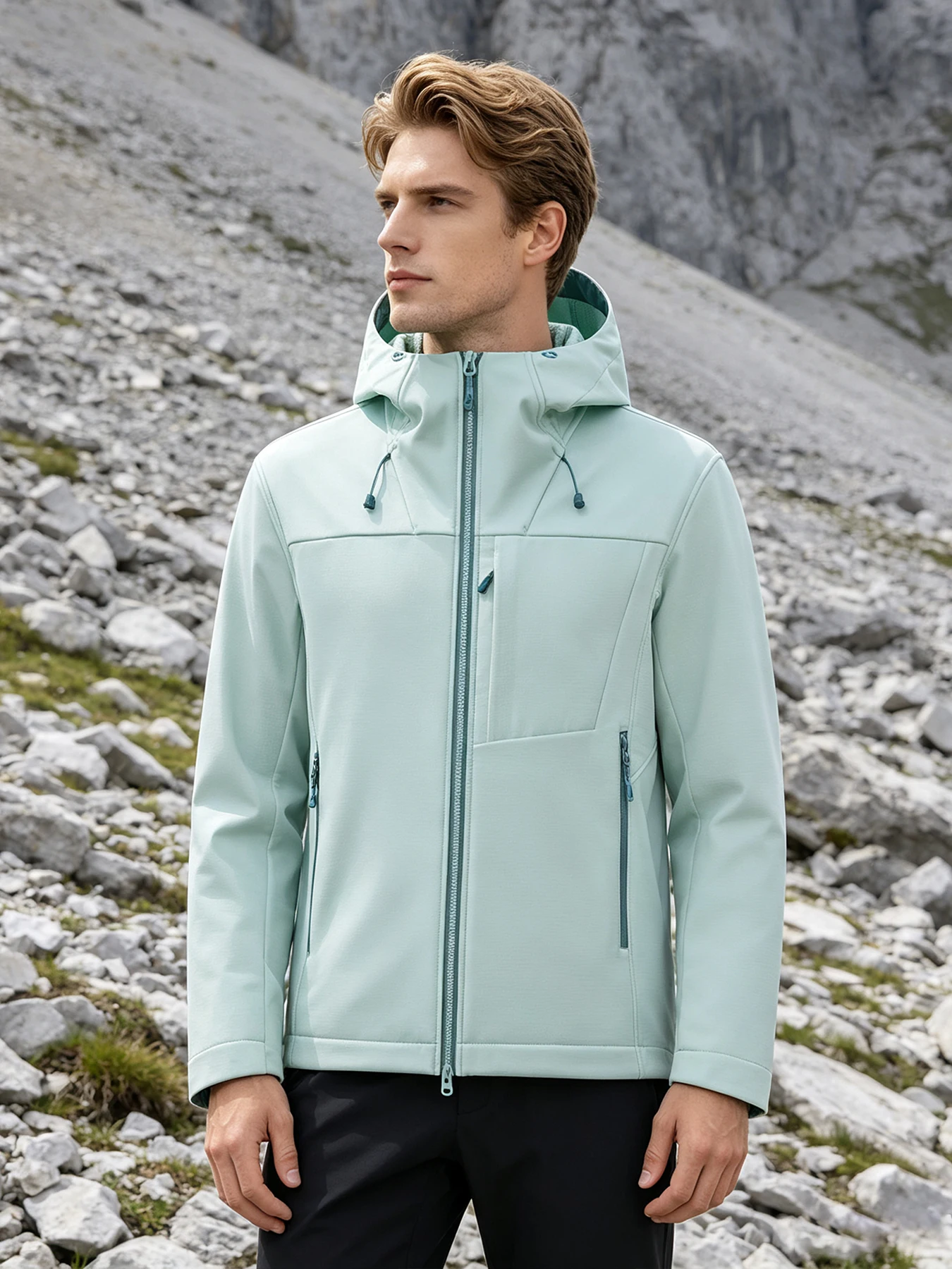 Herren Damen Wasserdichte Softshell-Jacke Winddichte Warme Fleece-Gefütterte Regenjacke Unisex Wander- Kletter- Trekking-Outdoor-Windbreaker – Detail 8