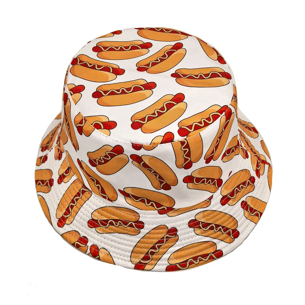 Hot Dog Pattern Anti-Sun Panama Unisex Summer Outdoor Sunscreen Bucket Hat Women Men Fashion Decorate Green Fisherman Cap Hiphop