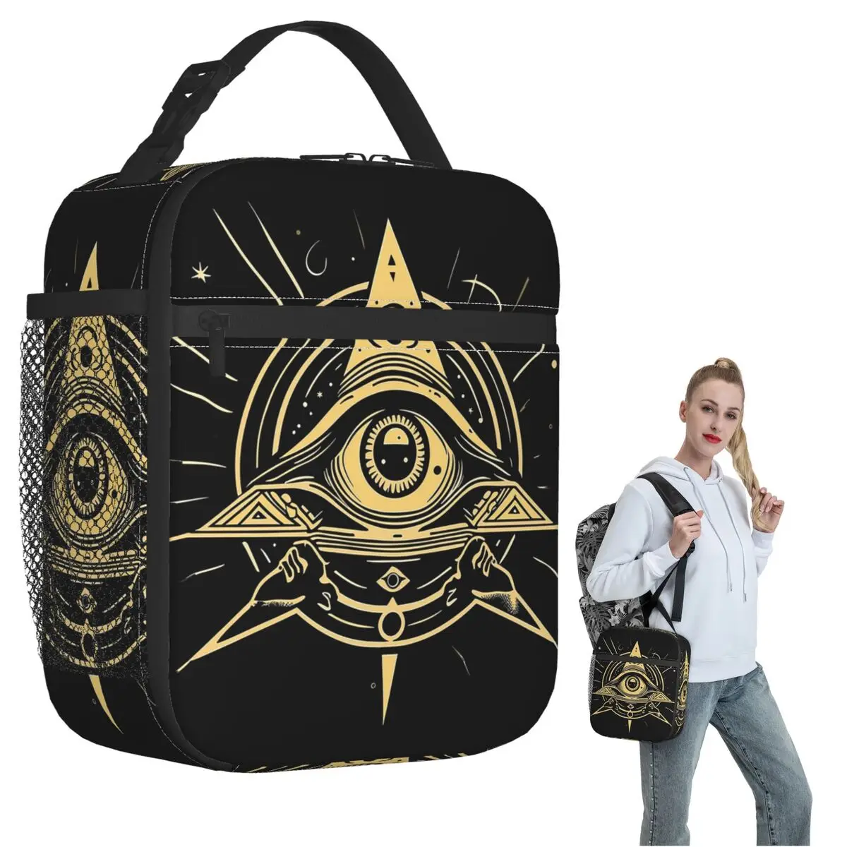 

Illuminati All Seeing Eye Изолированная сумка для обеда для женщин и детей Портативные коробки для еды Термальный ланч-бокс Tote