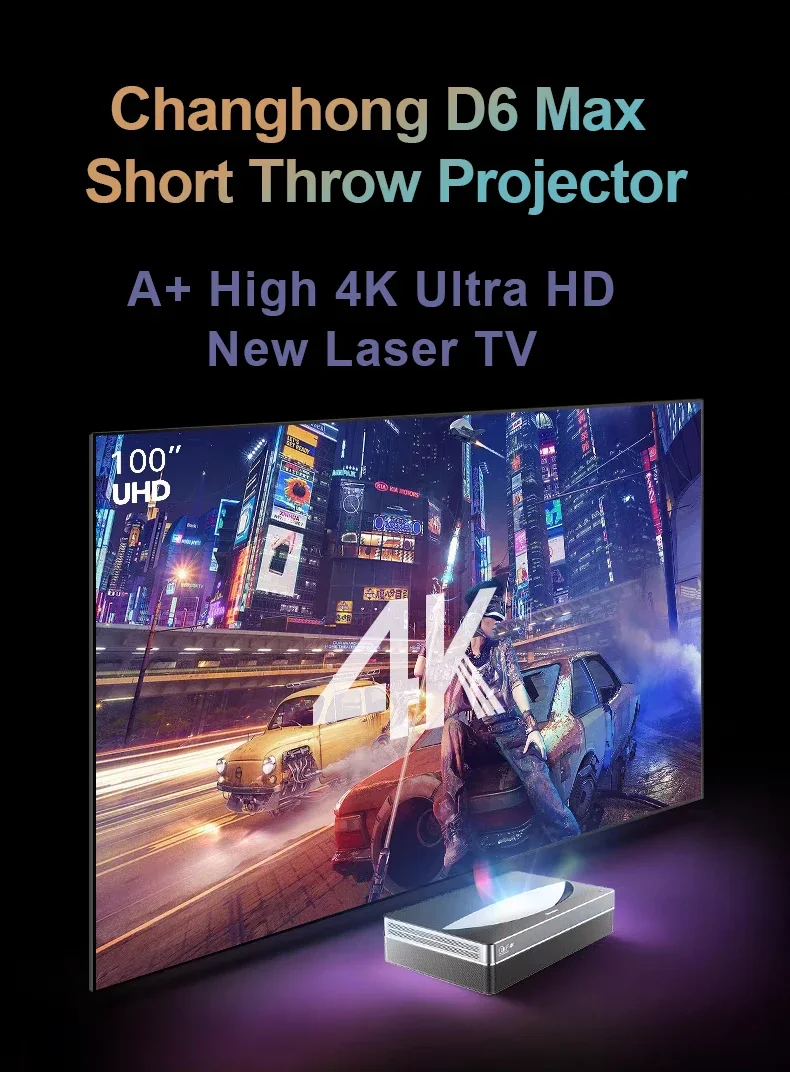 Changhong D6 MAX 4K Short Throw Laser UST Projector 3500 ANSI Lumens Ultra HD Projection 3D Home Theater Home Business Projector
