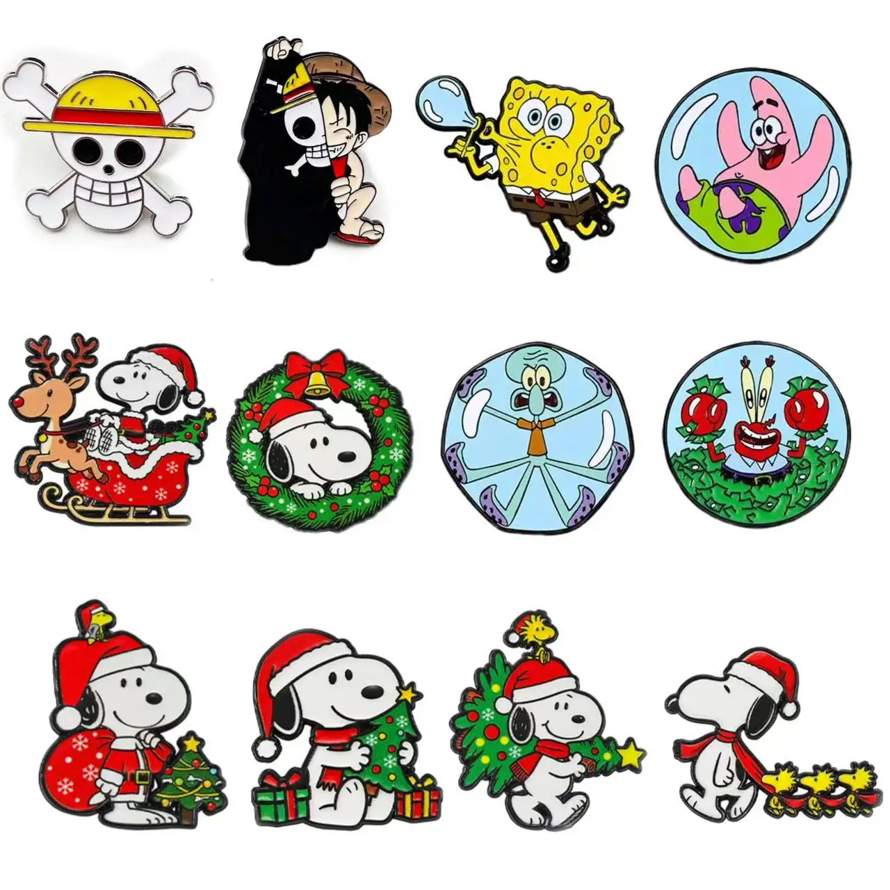 12Pcs Snoopy One Piece Straw Hat Crew Wanted Poster Enamel Pins Set Anime Cosplay Luffy  Chopper Metal Brooches
