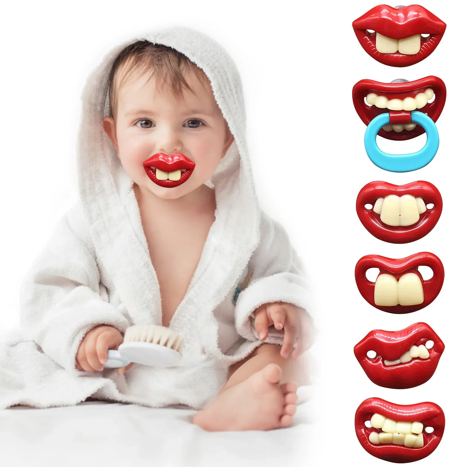 

Baby Funny Pacifier Soft Silicone Funny Fake Nipple Teeth Gum Teeth Pacifier Kids Pacifier Suitable For Babies Over 3M