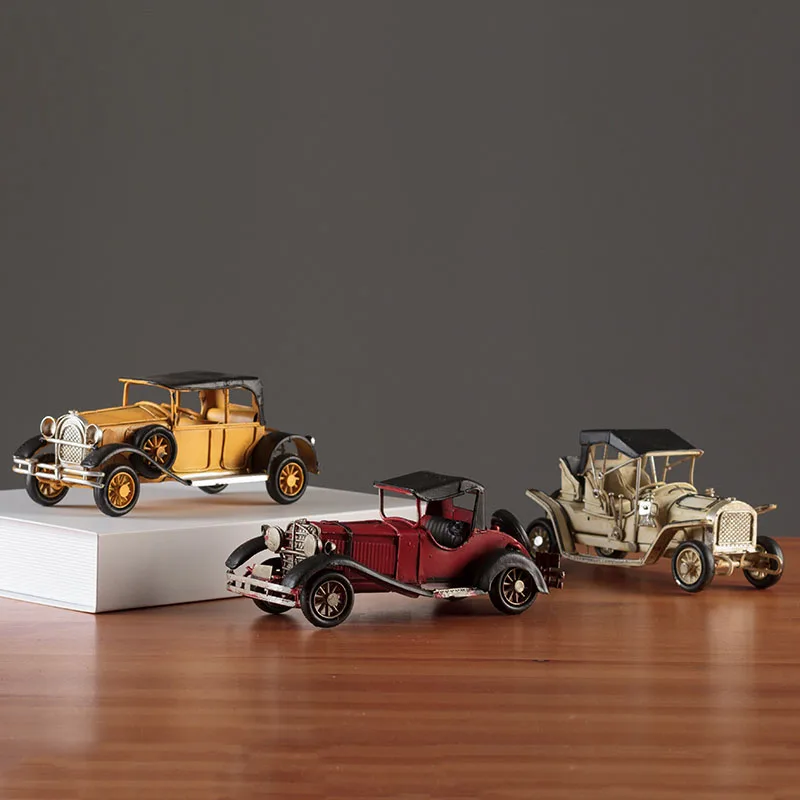 Nostalgic Vintage Metal Car Home Decoration Miniature Model Classic Bus Kids Toys Artware Living Room Crafts