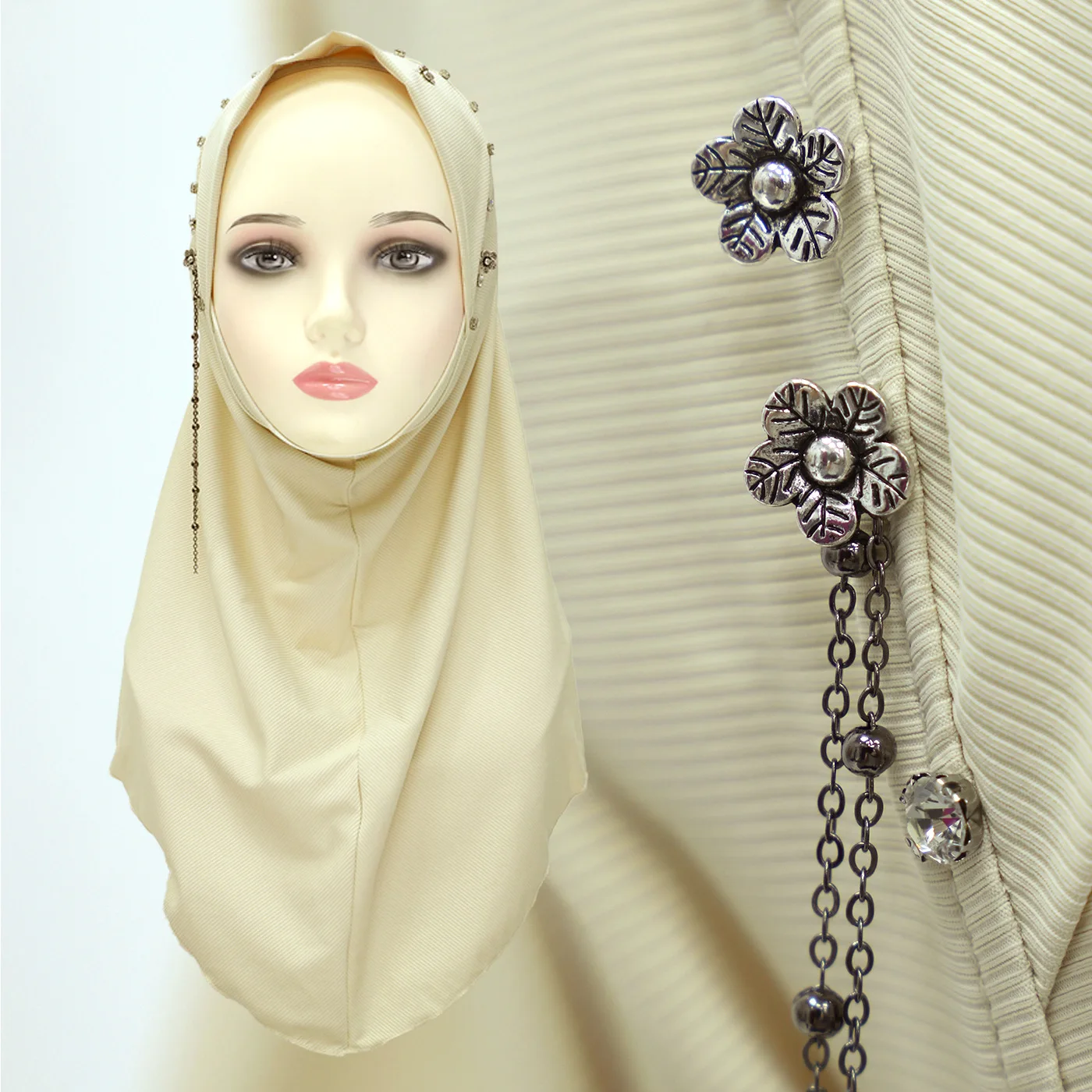 

Instant Amira Lady Tassels Muslim Hijab Middle East Solid Prayer Hat Hijab Women Breathable Elasticity Islamic Turban Headband