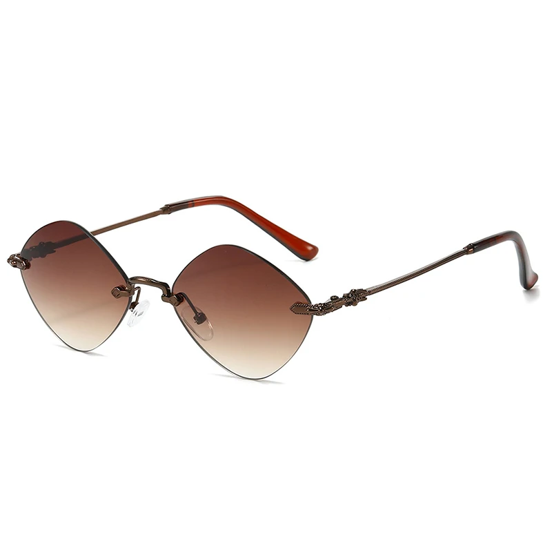 Sexy Polygonal Women Sunglasses Fashion Rimless Diamond Sun Glasses Ladies Retro Rhombus Punk Eyewear Vintage Metal Frame Shades