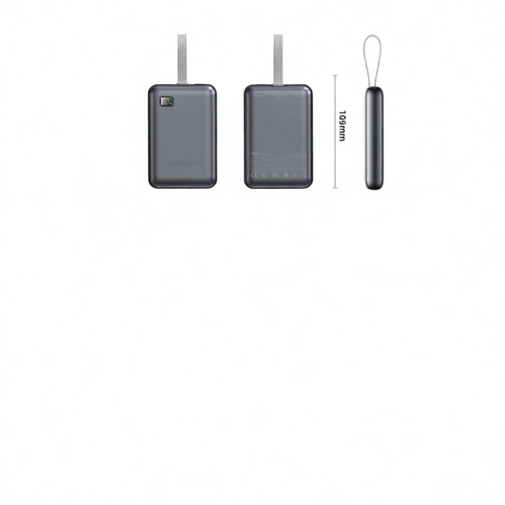 Compact External Battery 20000mAh Portable Power Bank Fast Charging Built In Cable Slim Pocket Size Power Supply Unit