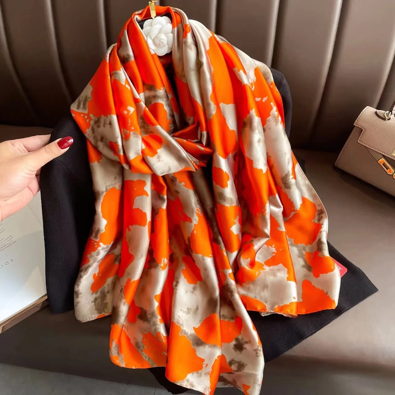 Women Silk Winter Scarf Luxury Design Print Lady Beach Shawl Scarves Fashion Smooth Foulard Female Hijab