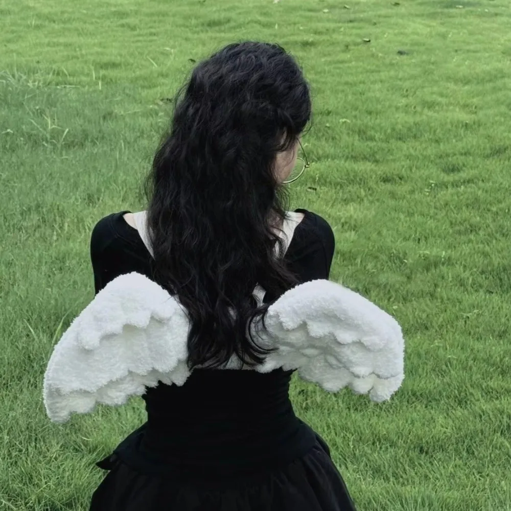 

New Adjustable Straps Angel Wings Backpack Polyester White Color Lolita Backpack Zipper Backpack JK Uniform