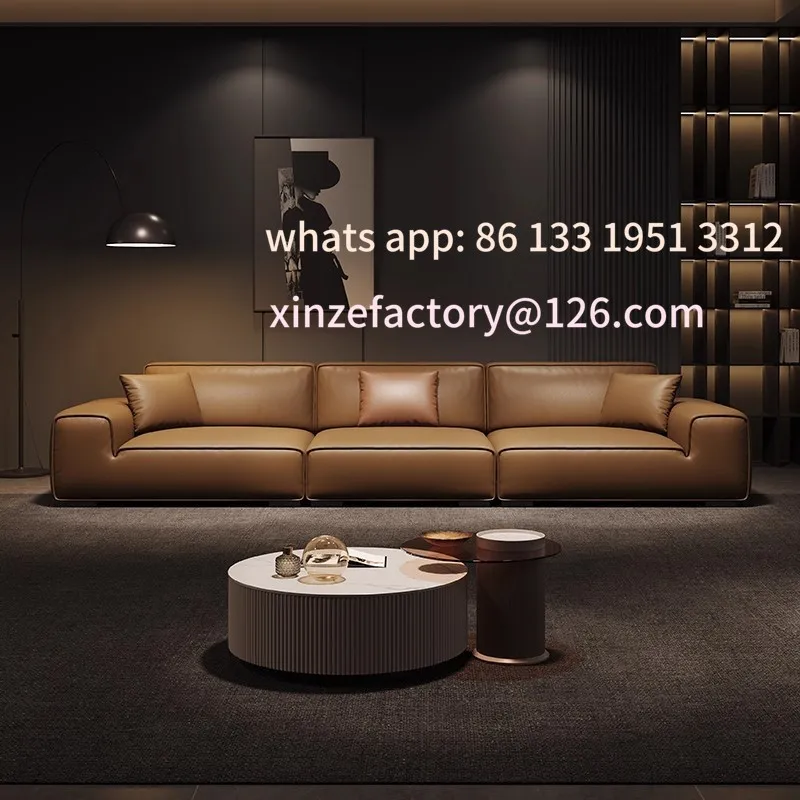 

Customizable big black cow Italian minimalist full leather sofa living room combination straight row first layer cowhide modern