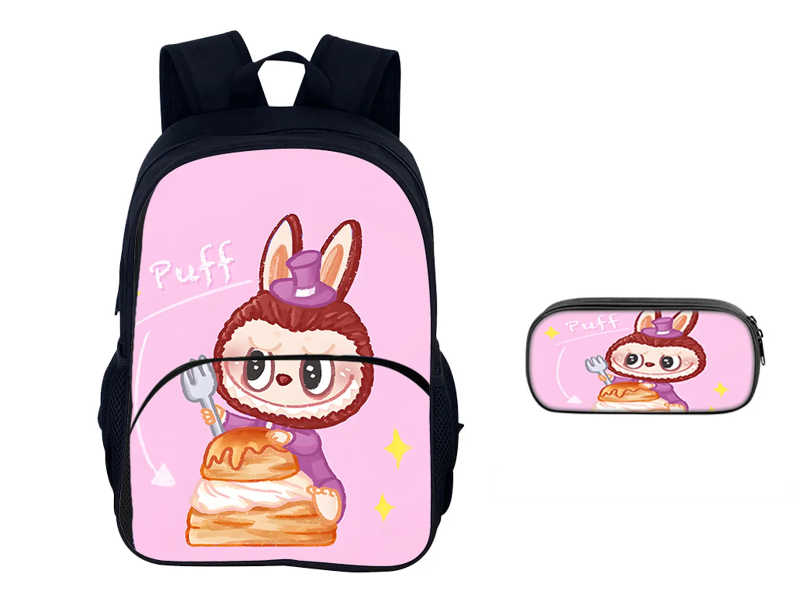 

Lightweight Labubu Large Capacity Book Bag Reusable Novelty Backpack 2 Pcs Set for Boys Girls
