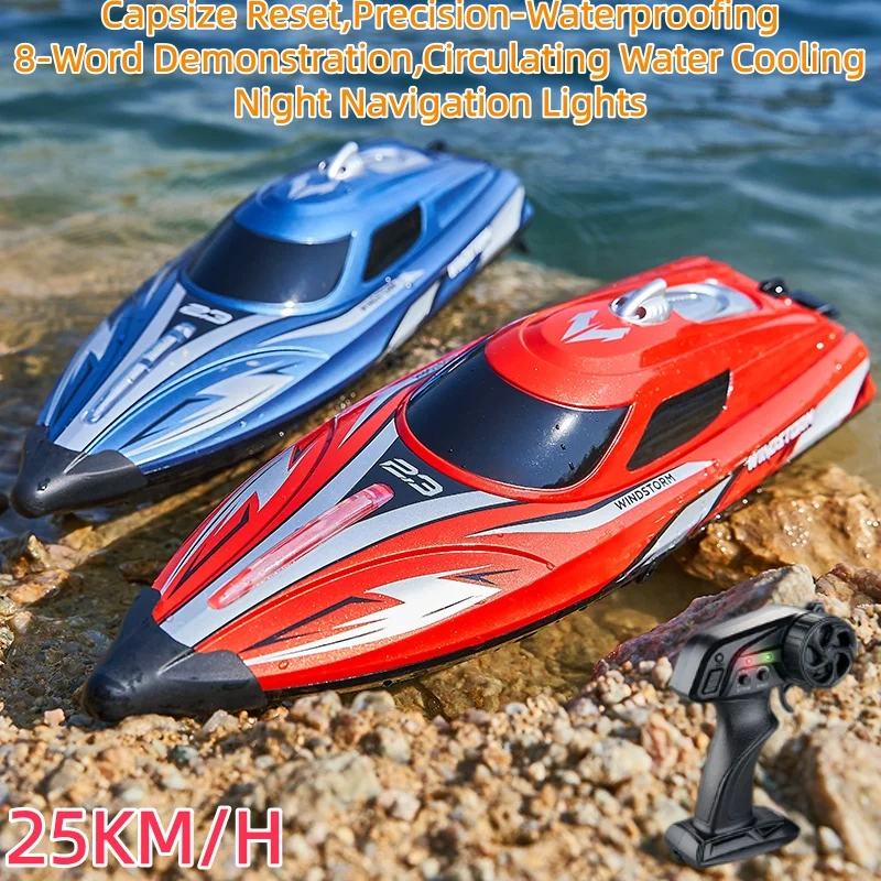 2.4G 25KM/H High-Speed Remote Control Boat Racing Ship Electric Water Speedboat Low Battery Alarm With Lights RC Boat Toy Gift