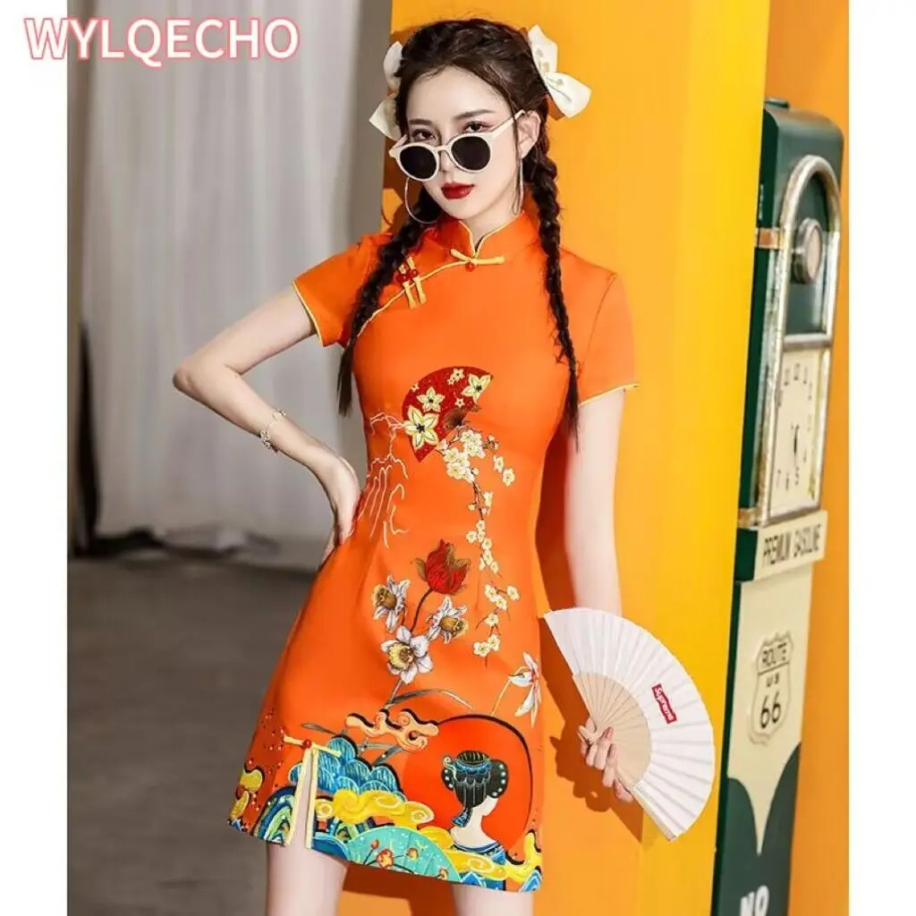 

Chinese Trendy Cheongsam Skirt New Popular Short Style Improved Red Young Girl Bridesmaid Evening Qipao Dress for Women