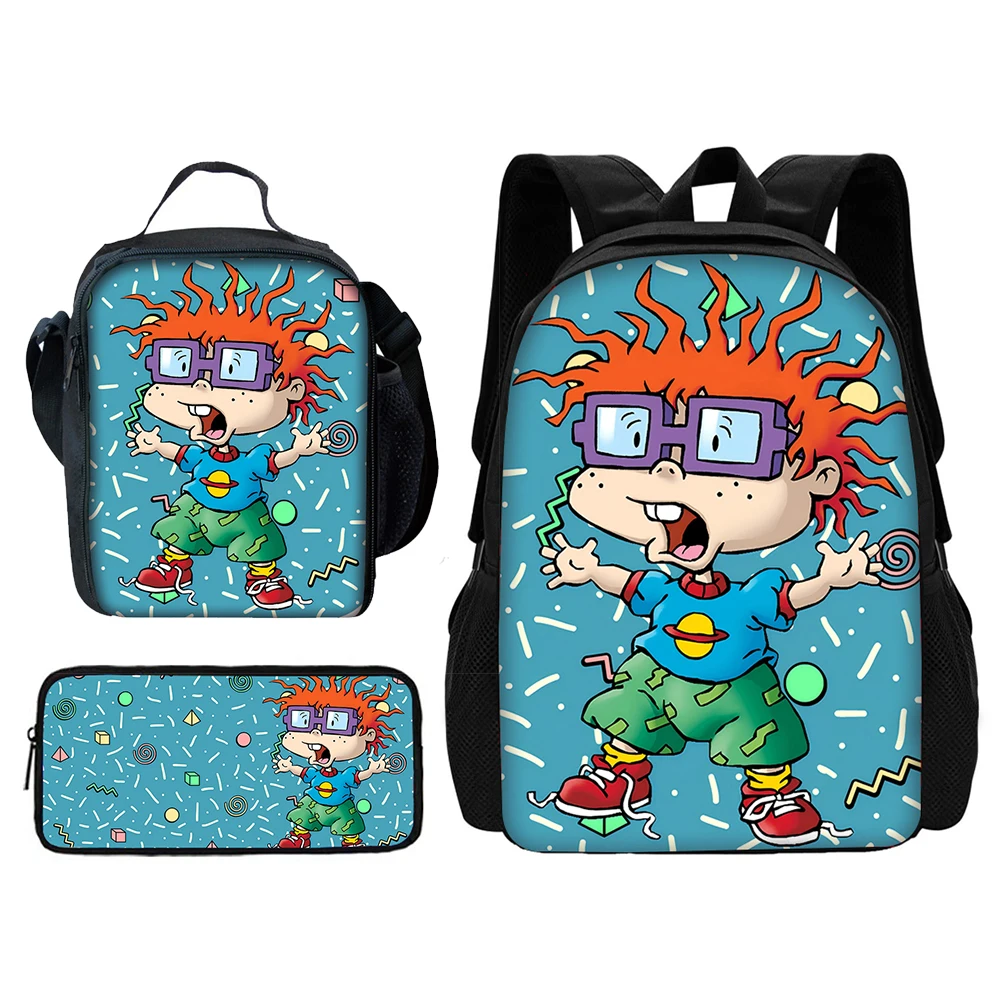 Funny Heys Arnolds R-Rugrats 3 pcs set Child School Backpack with Lunch Bags ,Pencil Bags School Bags for Boys Girls Best Gift