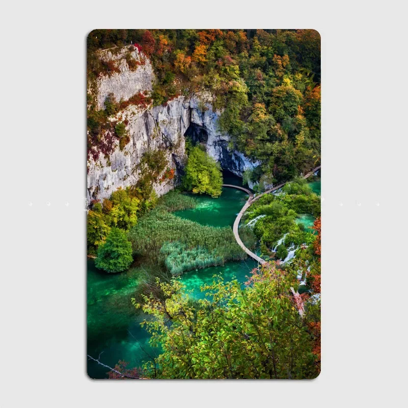 Plitvice Lakes Landscape  Artistic Wall Decor with Characters and Scenery, Ideal for Bar and Lounge