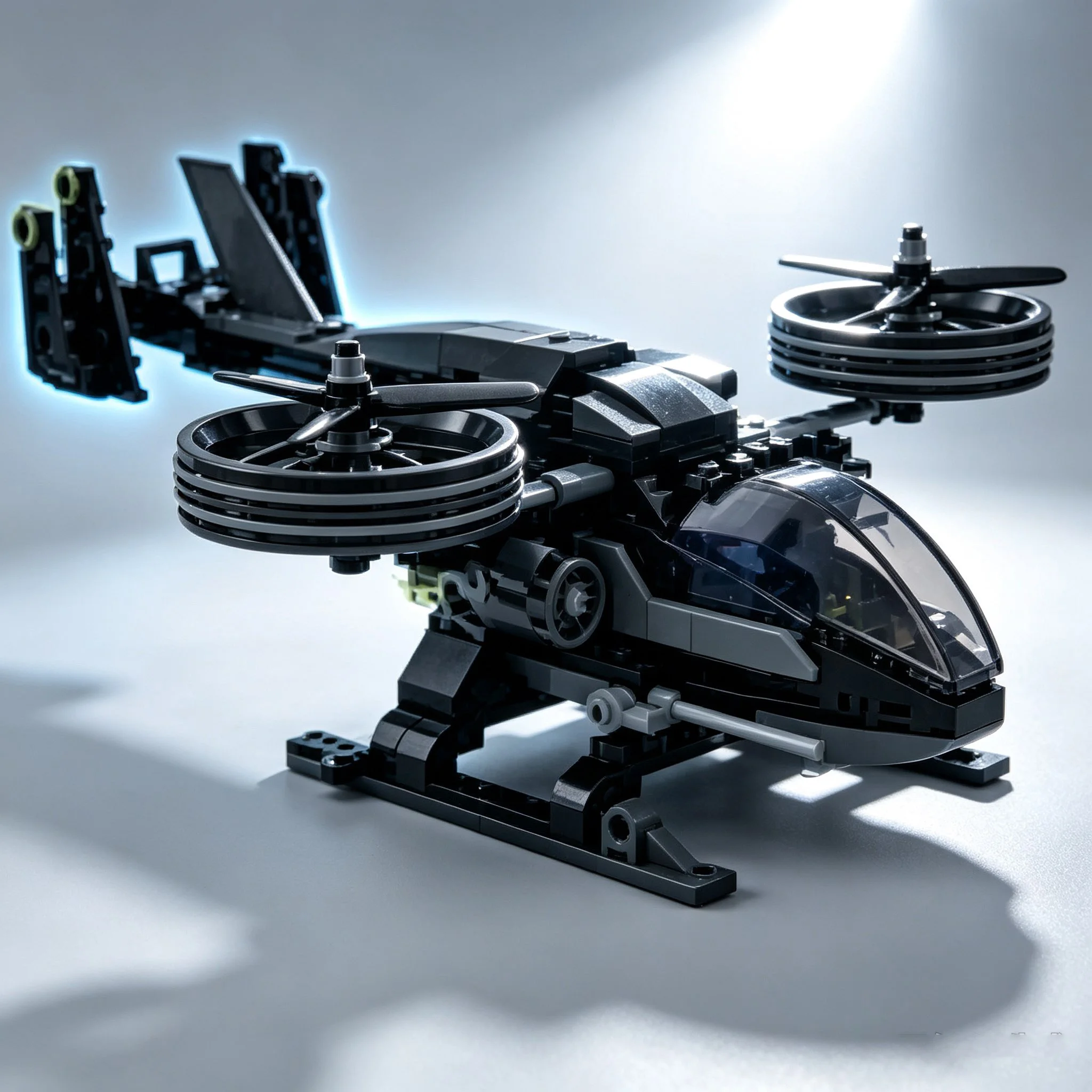 MOC Sci-Fi Quad Rotor Hover Aircraft Building Blocks Set, Futuristic Fighter Airplane Bricks Model, Collectible Gift for Adults