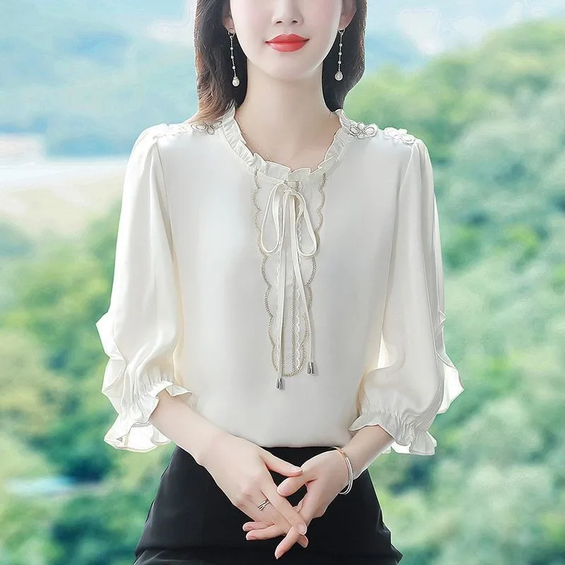 Camisa de manga larga ajustada con cuello en V para mujer, camisa pequeña que abraza la cintura, primavera 2025