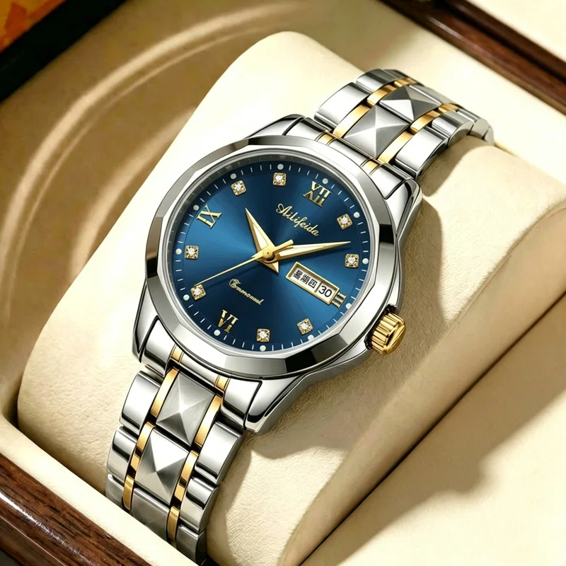 Men Women Waterproof Luminous Thin Quartz Watch Double Butterfly Buckle Business Couple Wristwatch