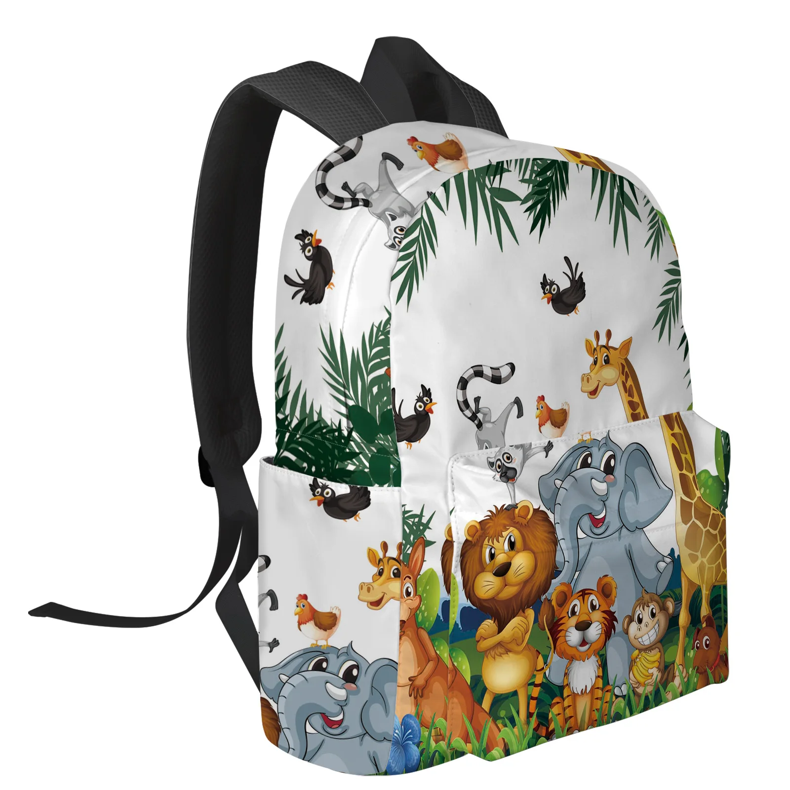 Tropical Jungle Cartoon Animal Giraffe Lion Elephant Backpacks Custom School Bags Laptop Backpack Men Women Travel Mochila