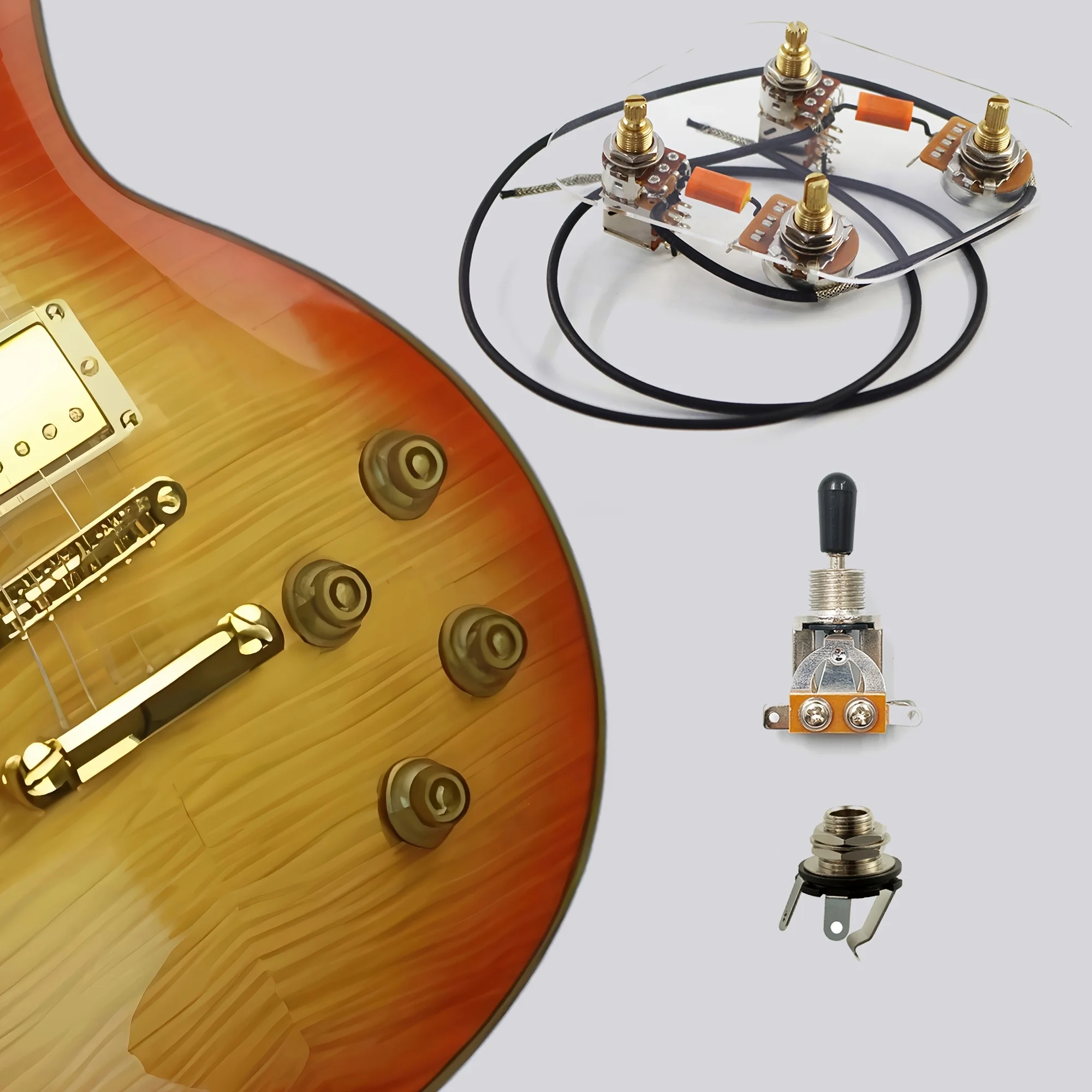 Premium Pre-Wired (With Push Pull Guitar Pots) 2T2V Cable Kit, Includes Independent Switch, Suitable for LP-Style Electric Guita