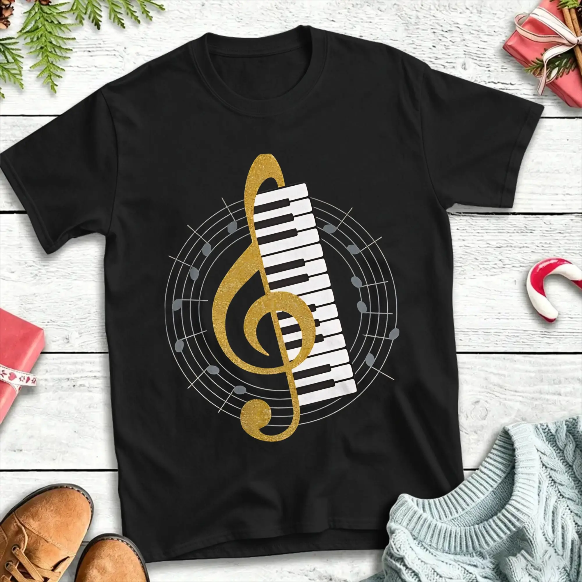 Piano Key Treble Clef  T Shirt Summer  Pure Cotton T Shirts For Men's Casual Tee Shirt Short-Sleeved Aesthetic Top Tees