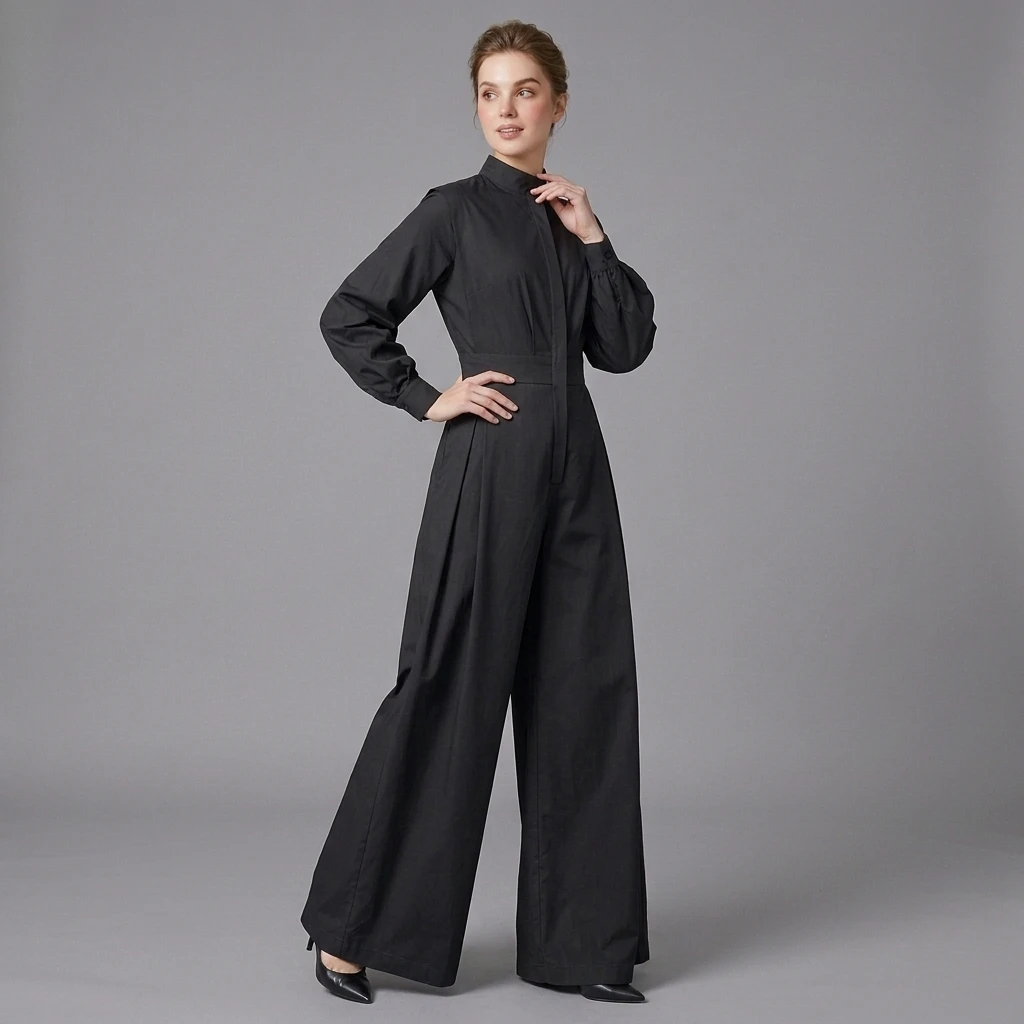Onecozyday 2025 elegante mono de Color sólido para mujeres urbanas cuello alto cintura alta suelta ajuste traje de una pieza monos casuales