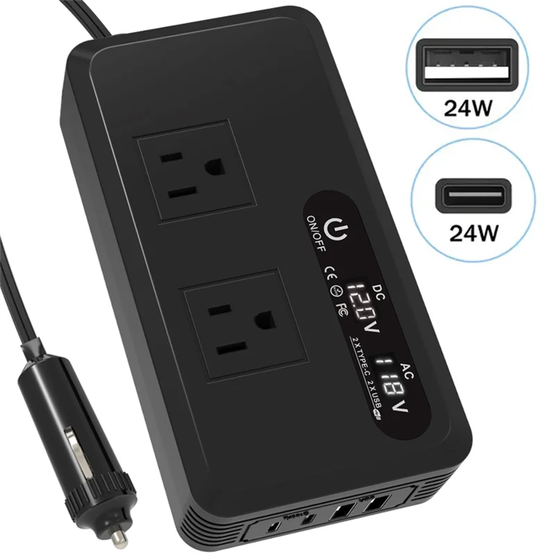 

Car Inverter 200W With USB Ports, DC 12V To 110V AC Converter, Charger Adapter, LED Display, Car Plug