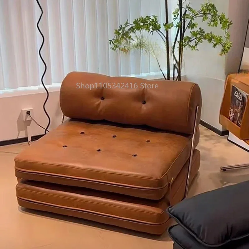 Modern Foldable Leather Sofa, Multi-functional Single Couch for Living Room Bedroom Small Home Daily Leisure Rest Decor