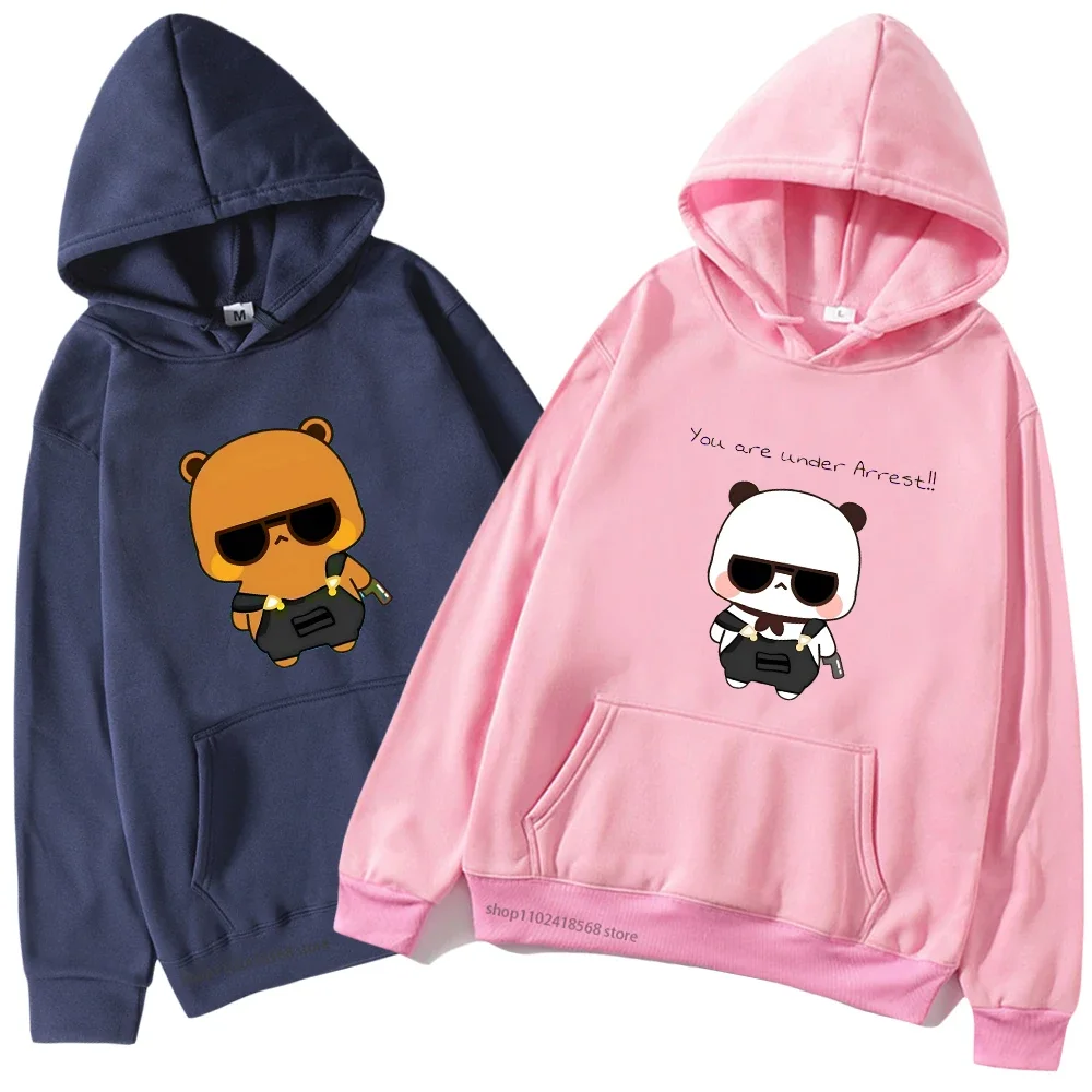 

Cute Dudu and Bubu Dudu Like Spy Officer In Black Hoodie Couple Clothes Panda and Brownie Bear Hoody Men Women Streetwear Unisex