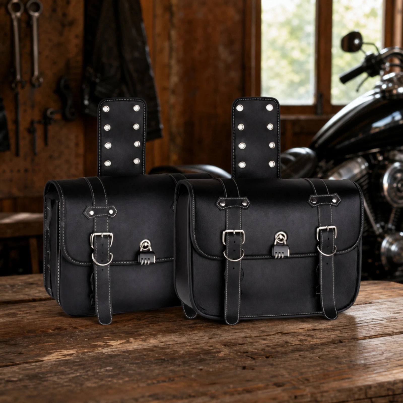Motorcycle Saddlebags Retro Motorcycle Side Bags Side Luggage Saddlebags Easy to Clean Pannier Stable for Motorcyclists
