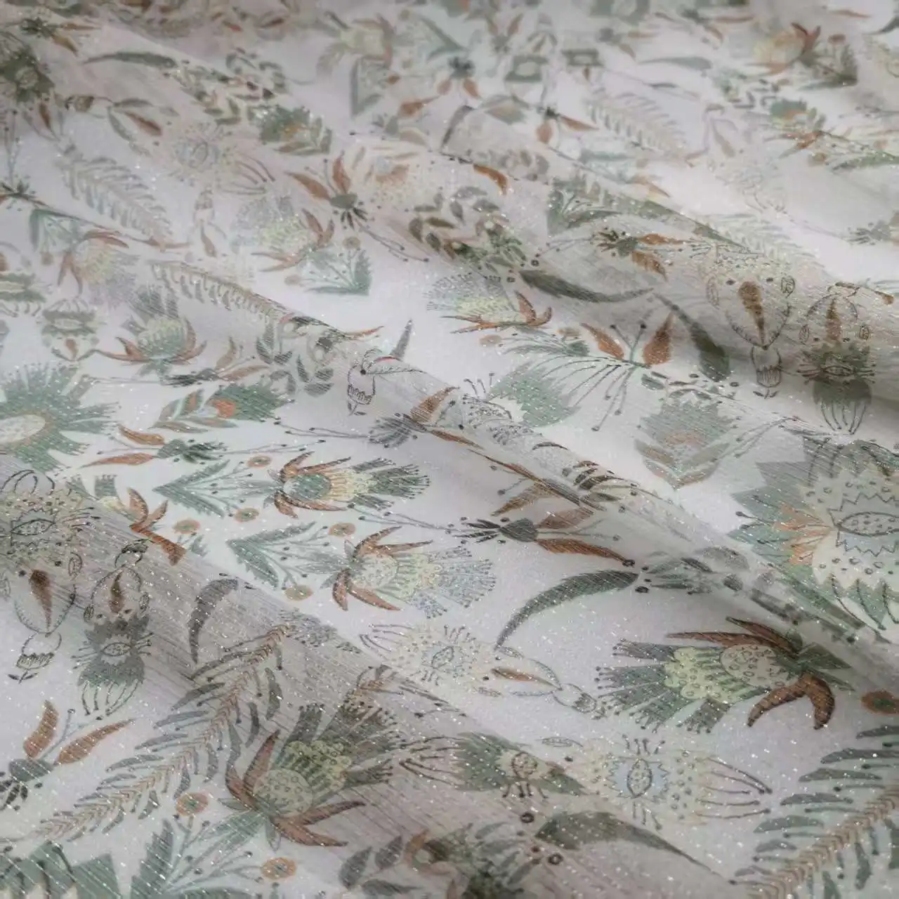 Floral Mulberry Silk Fabric Soft Silk Shiny Metallic Jacquard DIY Cloth Dress Scarf Material