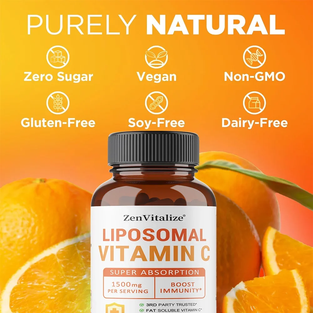 Cápsulas lipossomáticas de vitamina C – melhore a pele, promove produção de colágeno, apoia o sistema imunológico e a saúde da pele