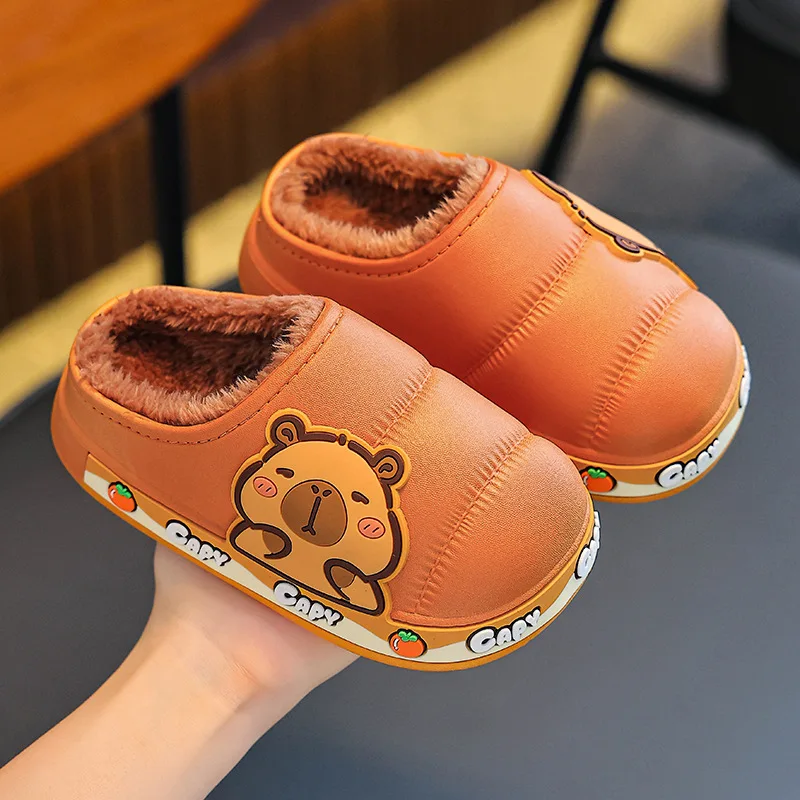 

Capybara Winter Children Cotton Slippers Fashion Warm Plush Home Shoes Comfortable Cute Waterproof Cotton Shoes for Boys Girls