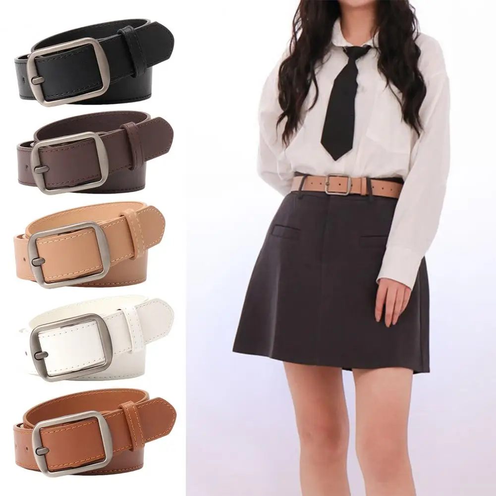 Women Solid Color Belt Adjustable Women's Imitation Leather Belt with Multi Holes Design Metal Buckle Casual for Costume