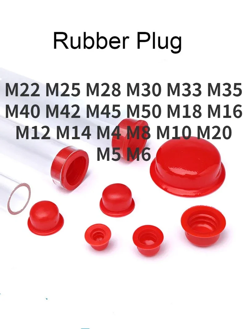 

200pcs Silicone Rubber Cap Plug Thread Protection Cover Hose Pipe Sleeve Blanking End Cap Inserts Sealing Hole Plug Red M18-M52