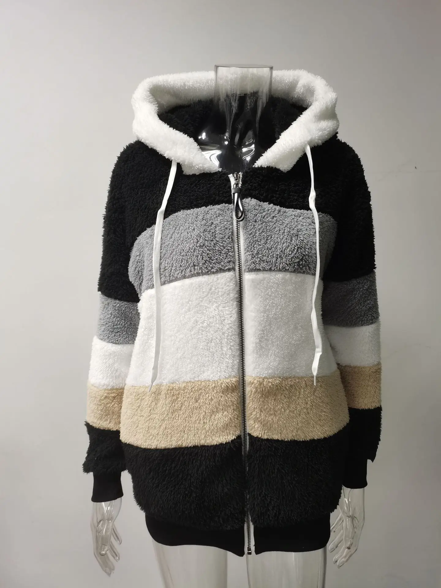 Damen-Fleecejacke mit Kapuze und Reißverschluss, dick, warm, mit Sherpa-Futter, Oversize-Mantel, lässige Winteroberbekleidung mit Taschen für Herbst und kalte Tage – Detail 3